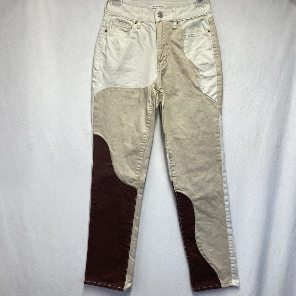 PacSun Mom Jean Mid-Rise Ginger Panel Denim Jeans Women Sz 23 Brown Multicolor